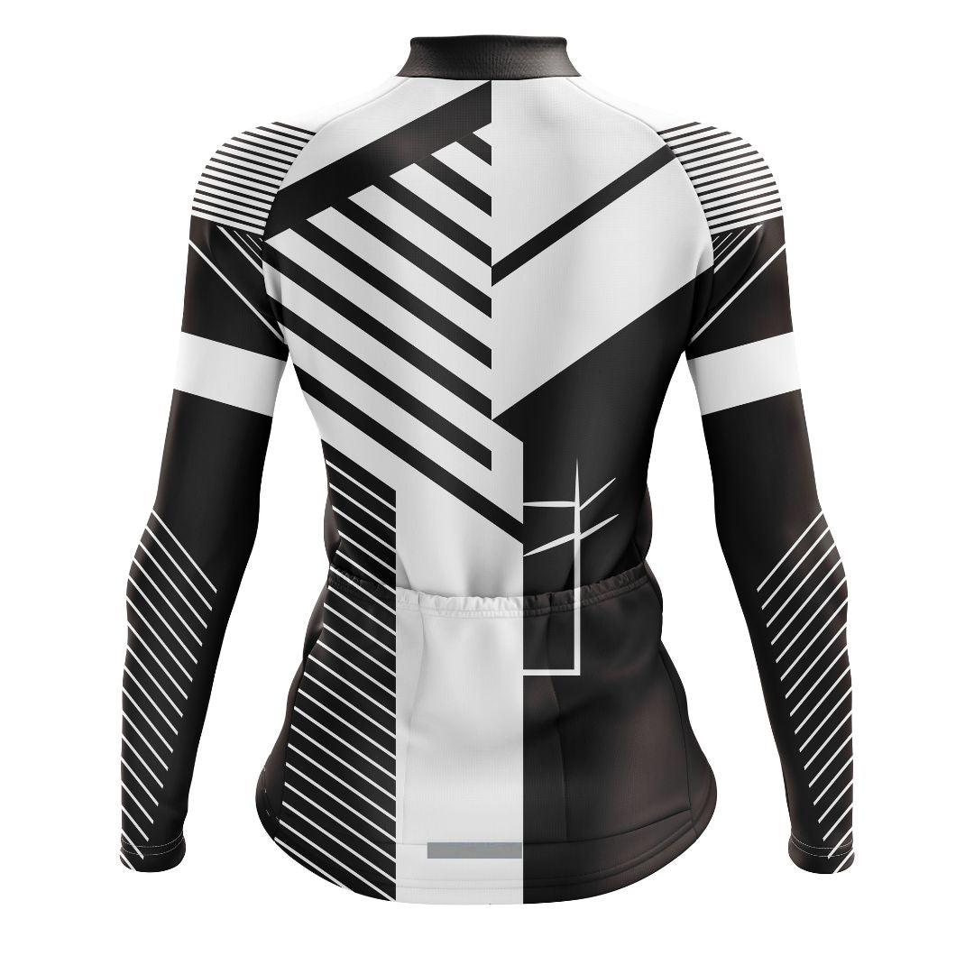 Performance-focused women's long sleeve cycling jersey with bold geometric accents and breathable fabric for cooler rides.