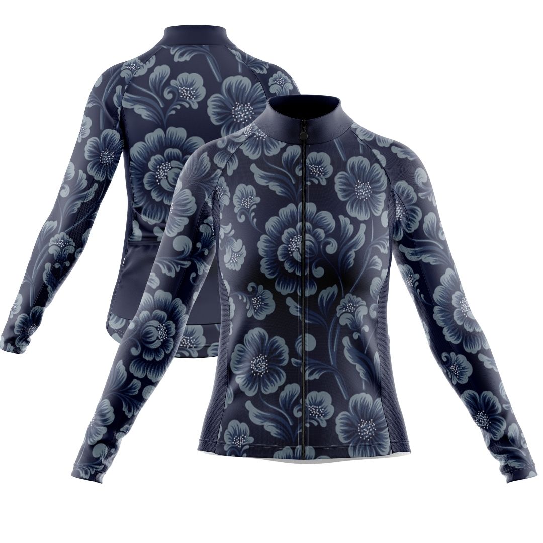 Iris Escape: A women's cycling jersey featuring a vibrant floral design and breathable fabric.
