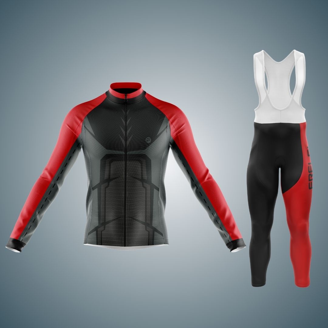  Men's Long Sleeve Cycling Kit with strong Red & Black Colors