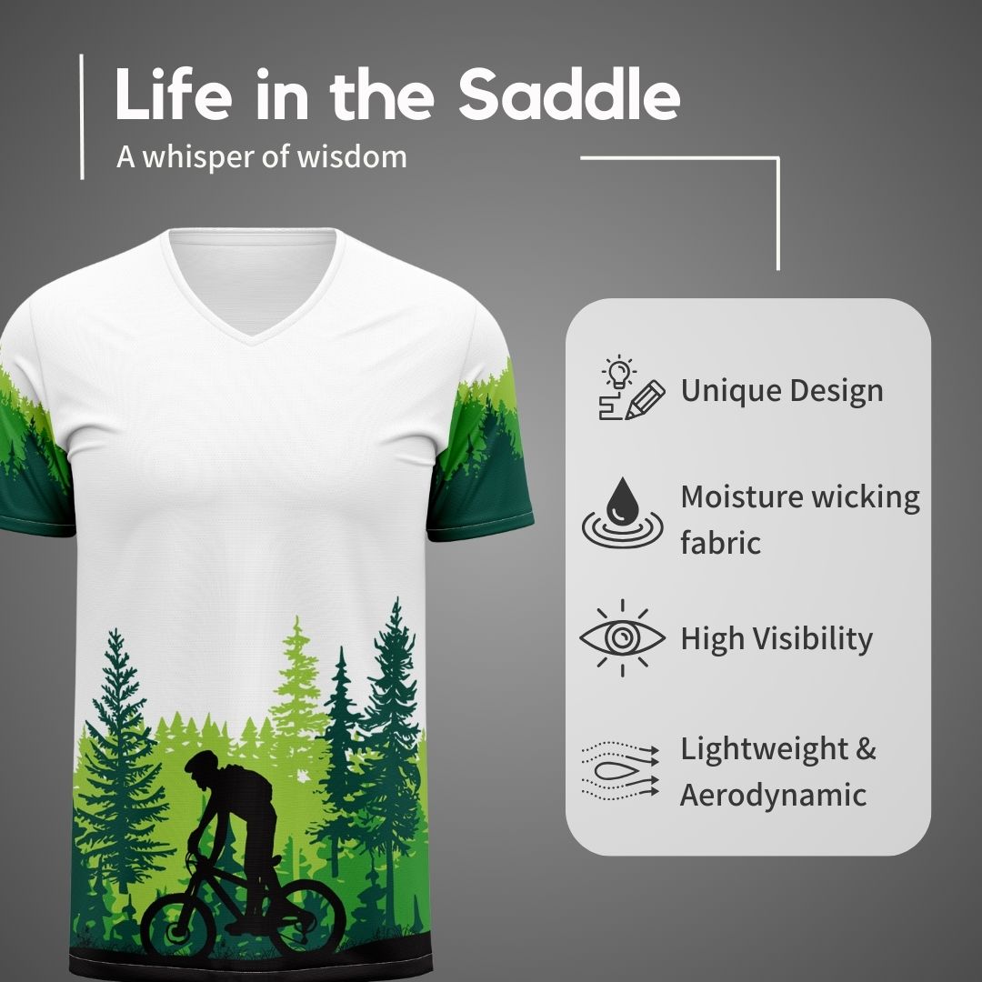 Life in the Saddle: high-performance cycling jersey with bold design and breathable fabric.