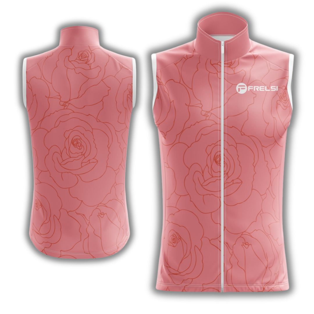 Sleeveless pink cycling jersey with a paint of a lily