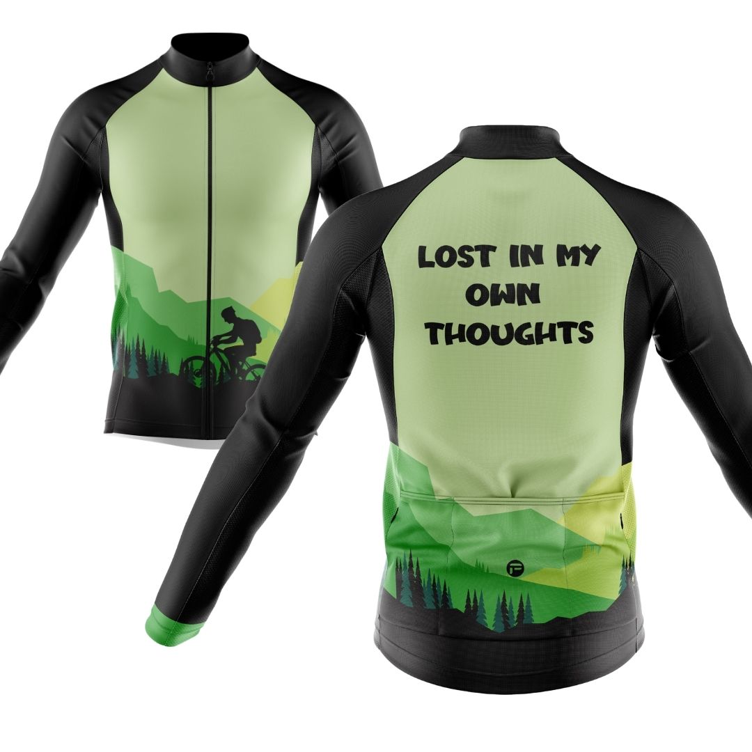 Escape the cacophony, find your sanctuary. "Lost in My Own Thoughts" jersey: where emerald embrace meets inner whispers.