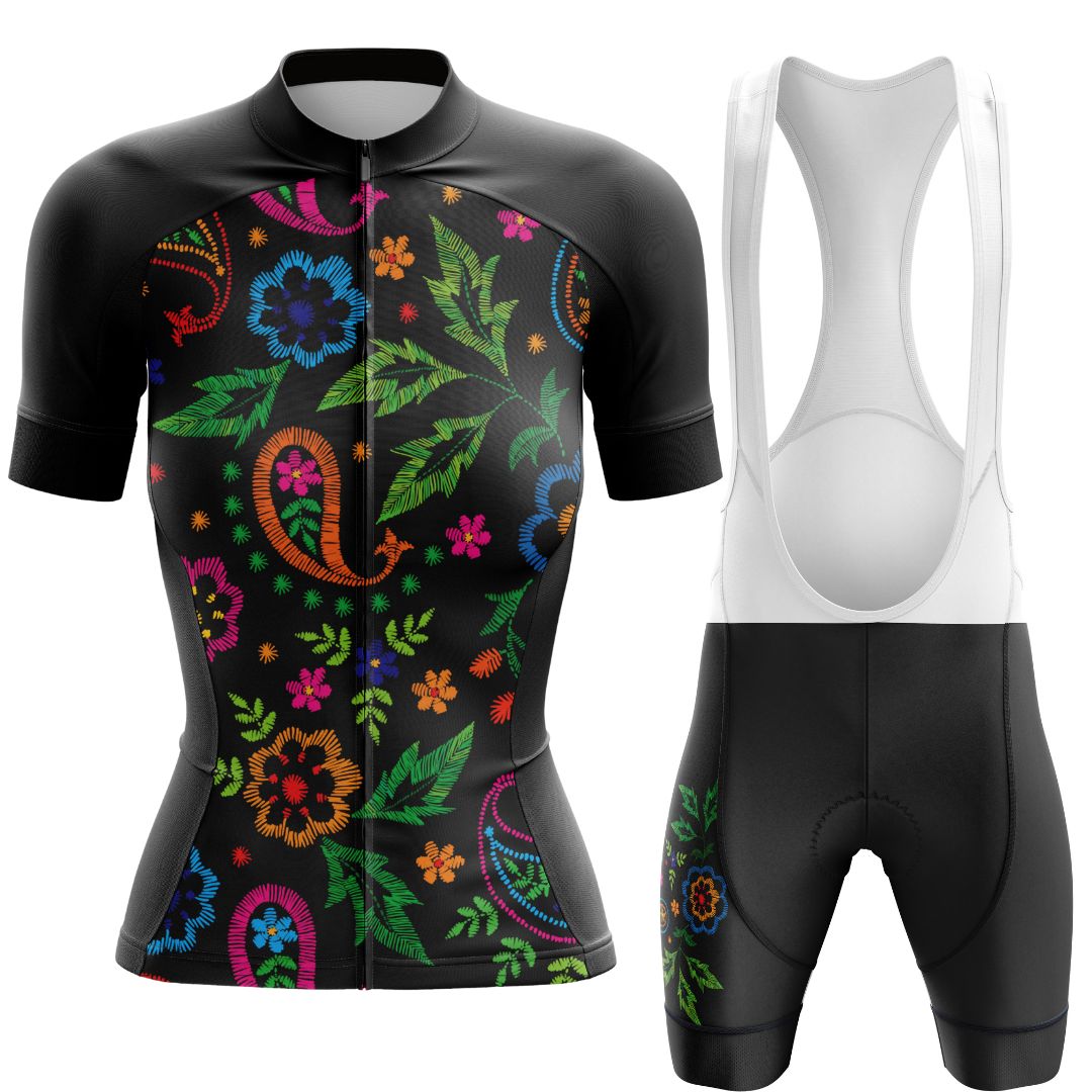 Midnight Bloom| Women's Short Sleeve Cycling Set with bib shorts