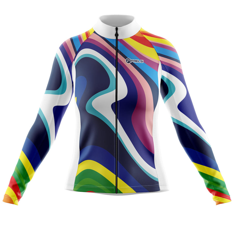 Colorful Long cycling jersey for women with a spectrum of hues, called 'My Rainbow Sprint'