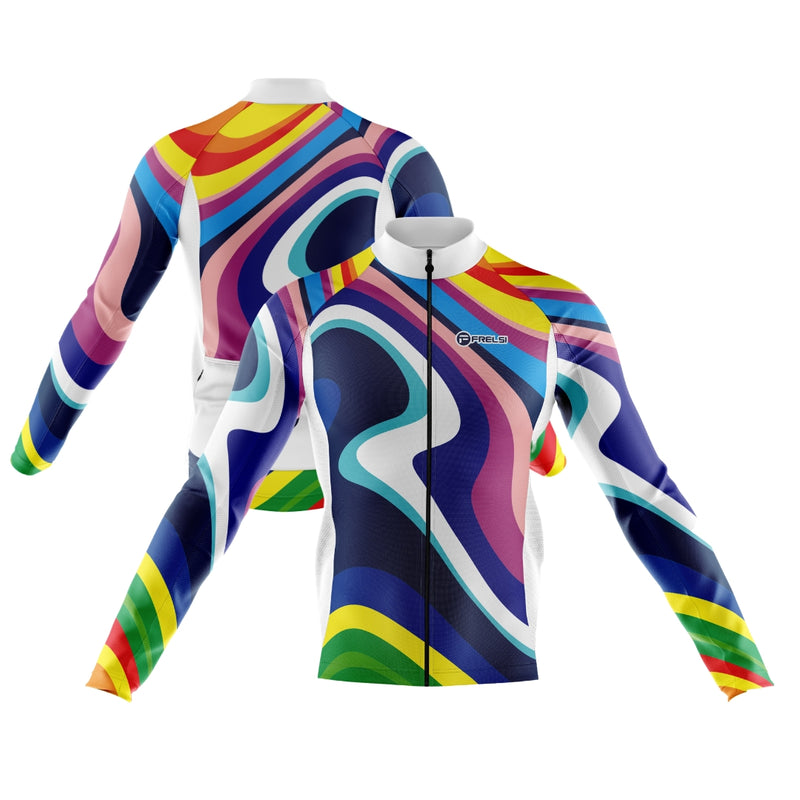 Long Colorful cycling jersey with a spectrum of hues, called 'My Rainbow Sprint'