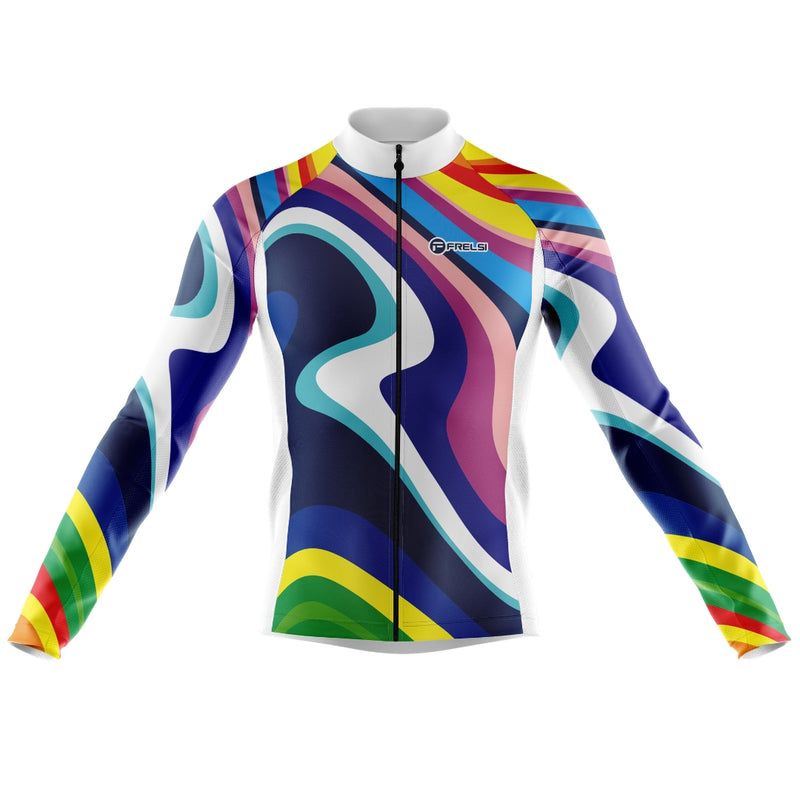 Long Colorful cycling jersey with a spectrum of hues, called 'My Rainbow Sprint'