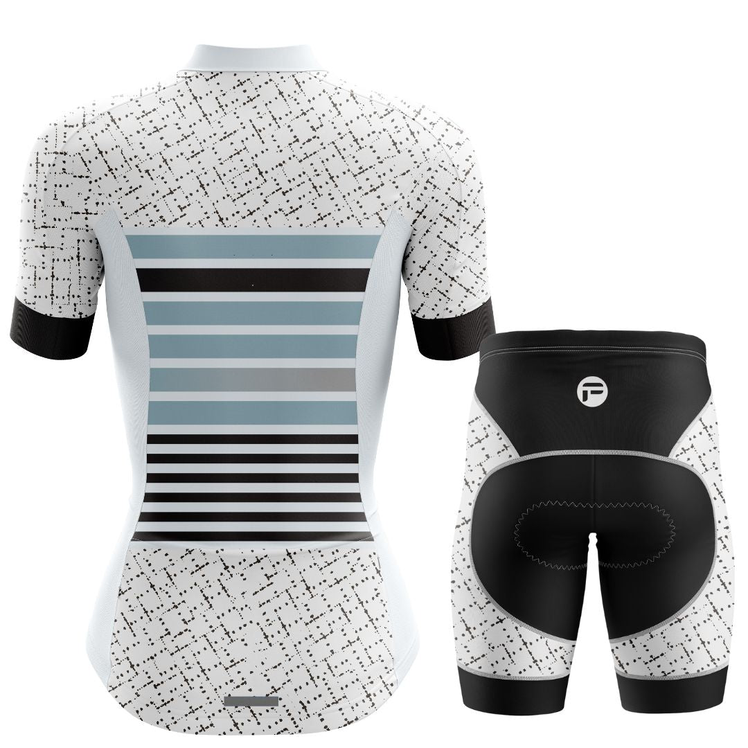 Women's Neo Stripes Short Sleeve Cycling Set with a sleek, modern stripe design and breathable, high-performance fabric.