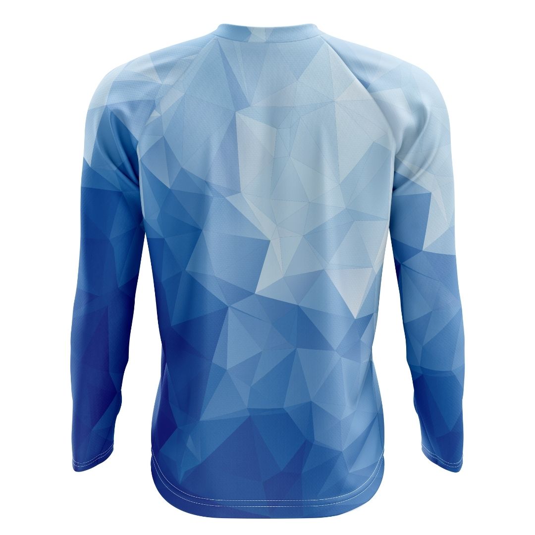 Breathable and comfortable long-sleeve MTB jersey featuring a cool ocean blue color.