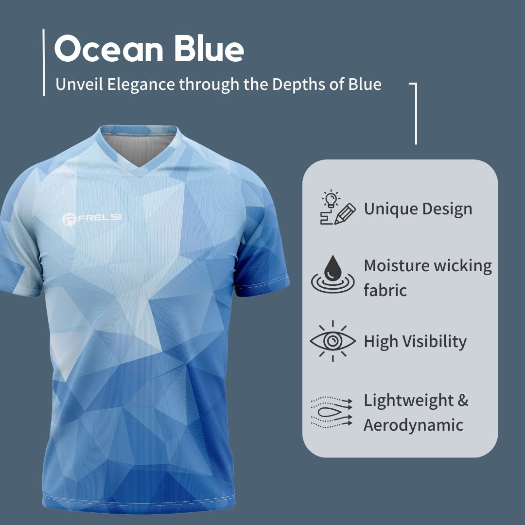 Experience the comfort and performance of the Ocean Blue, a short-sleeve MTB jersey by Cycling Frelsi.