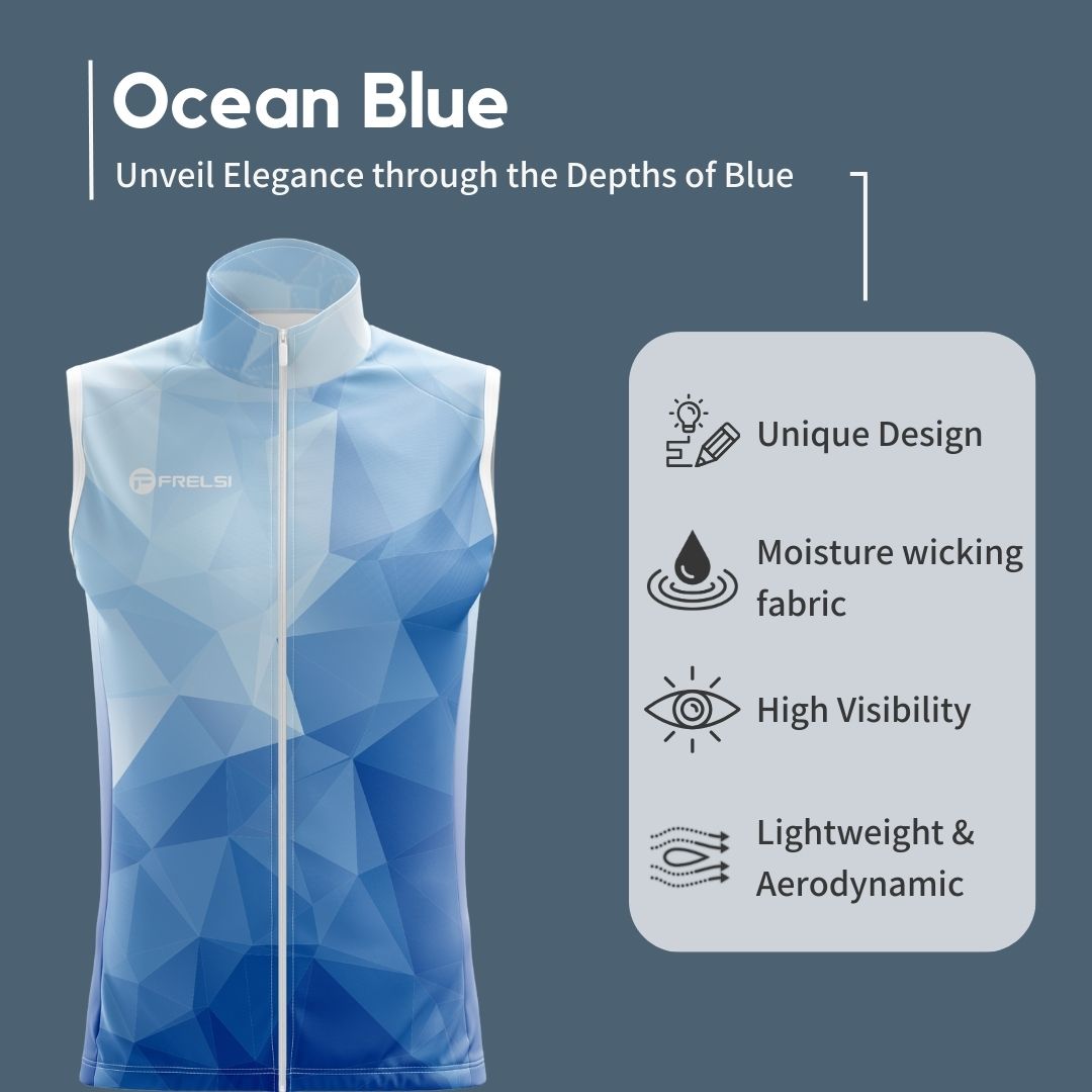 Ocean Blue: A sleeveless cycling jersey that evokes feelings of tranquility and calmness on every ride.