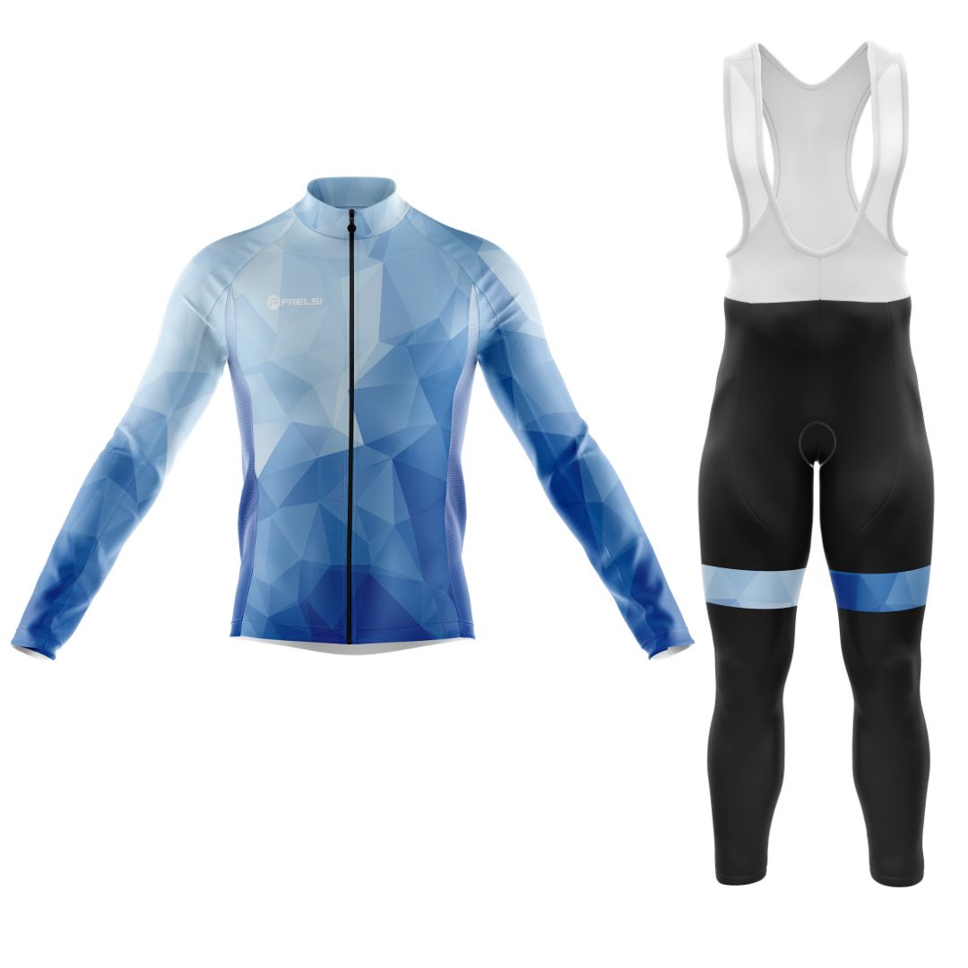 Ocean Blue | Men's Long Sleeve Cycling Set with Bibs Tights