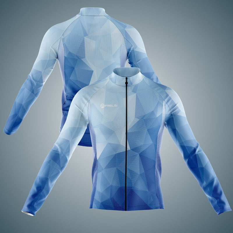 Ocean Blue | Men's Long Sleeve Cycling Jersey with a unique pattern and Blue Ocean Colors by Frelsi Cycling