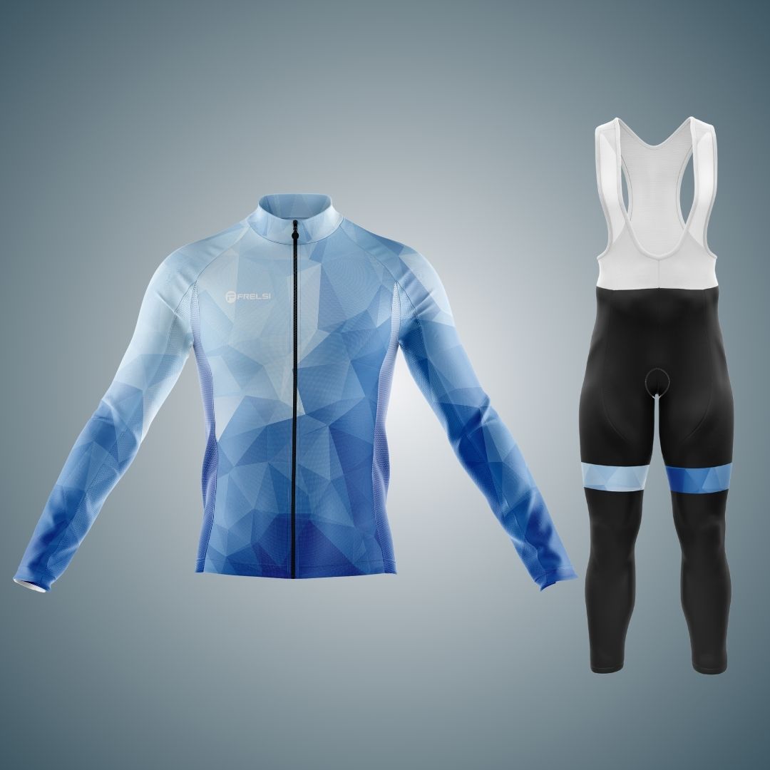 Ocean Blue | Men's Long Sleeve Cycling Kit with a unique pattern and Blue Ocean Colors by Frelsi Cycling