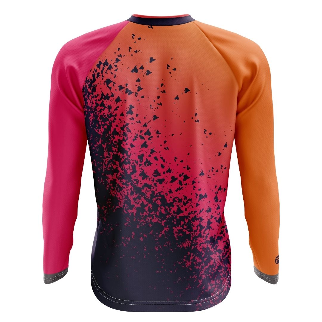 Breathable and comfortable long-sleeve MTB jersey with a striking orange volcano motif.