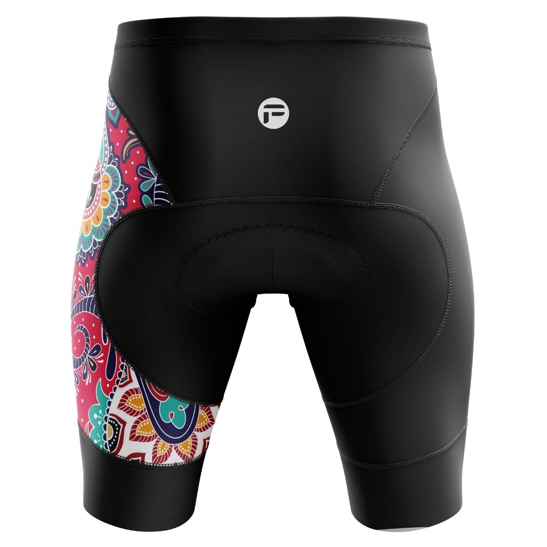 Paisley Passion cycling shorts, matching the jersey's pattern.