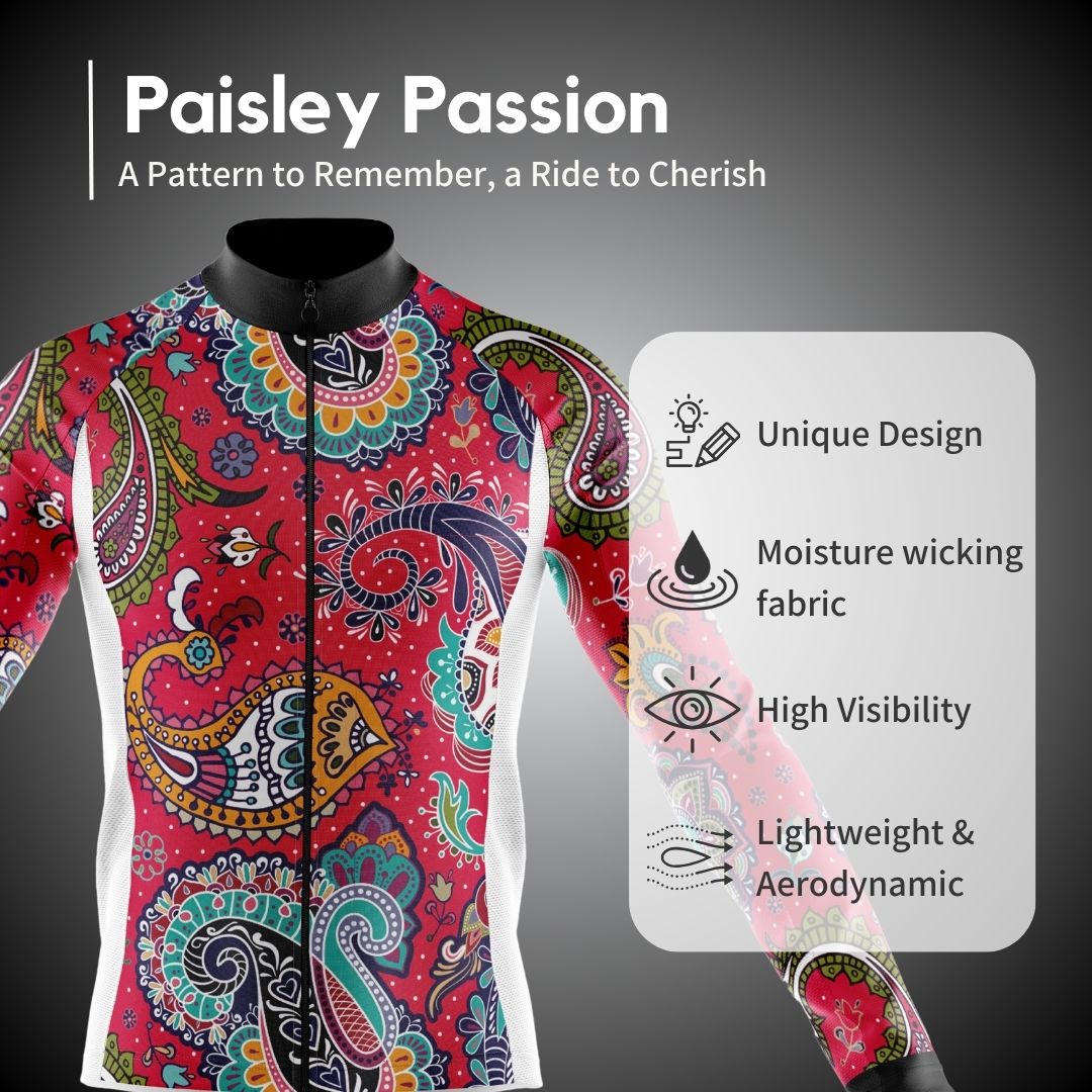 Paisley Passion men's cycling jersey featuring moisture-wicking fabric and technical features