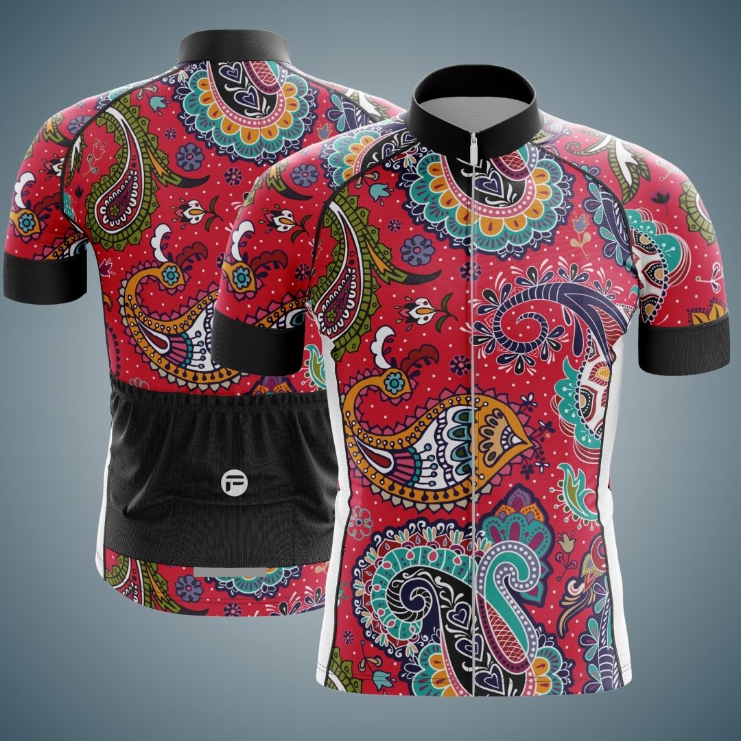 Stylish and functional men's cycling jersey in a paisley pattern. 