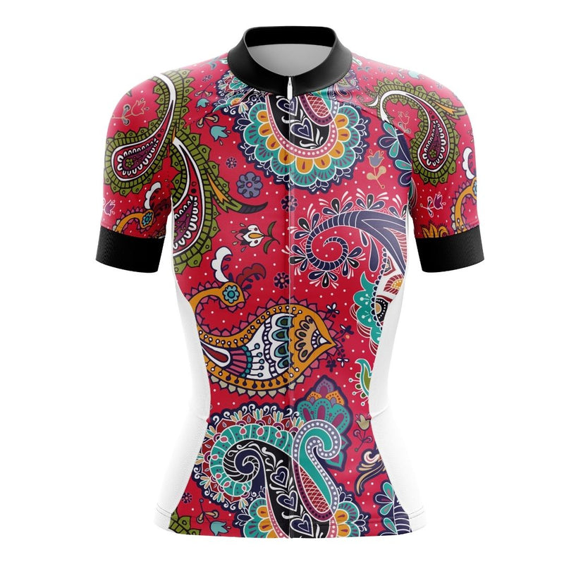 Paisley Passion women's short-sleeve cycling jersey, front view