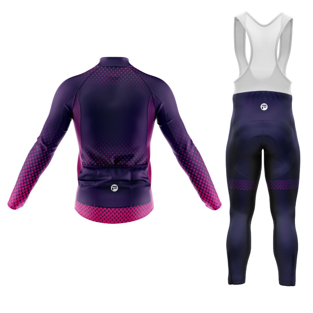 Purple Dot Ride | Men's Long Sleeve Cycling Set with Bib Tights Back image