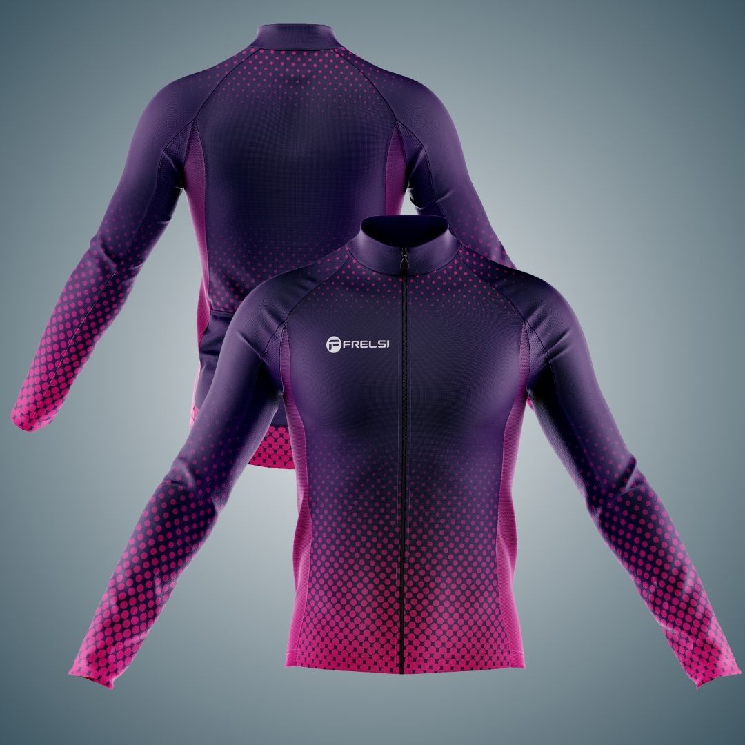 Purple Dot Ride - Stylish long sleeve Cycling Jersey for Men with moisture-wicking fabric and 3 rear pockets