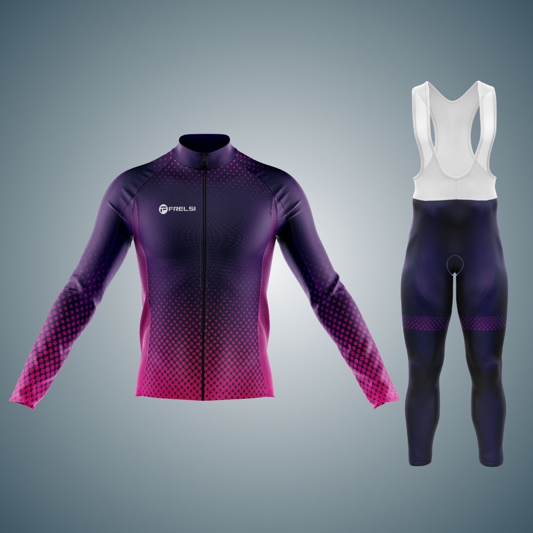 Purple Dot Ride - Stylish long sleeve Cycling set for men with moisture-wicking fabric and 3 rear pockets. available also in bibs version