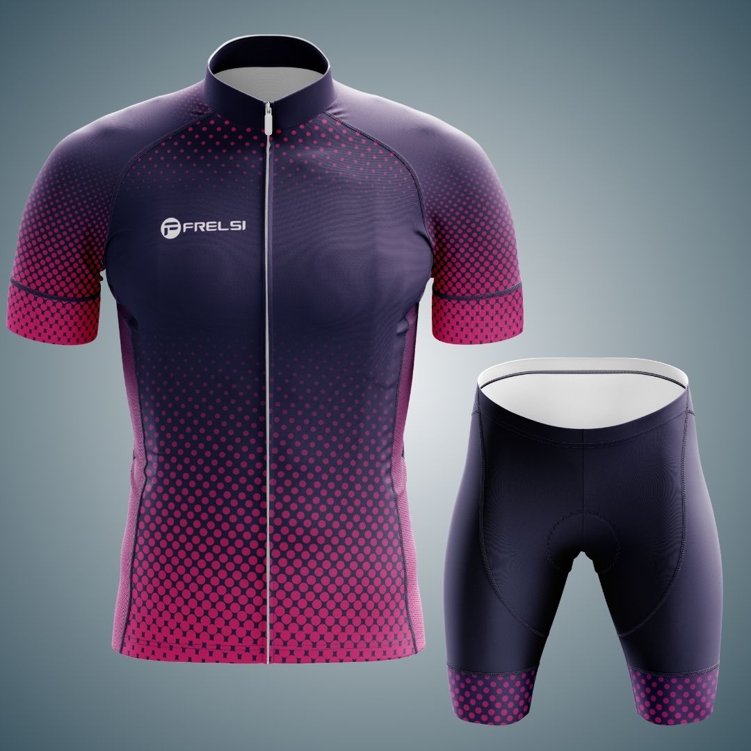 Purple Dot Ride - Stylish short sleeve Cycling set for Men with moisture-wicking fabric and 3 rear pockets