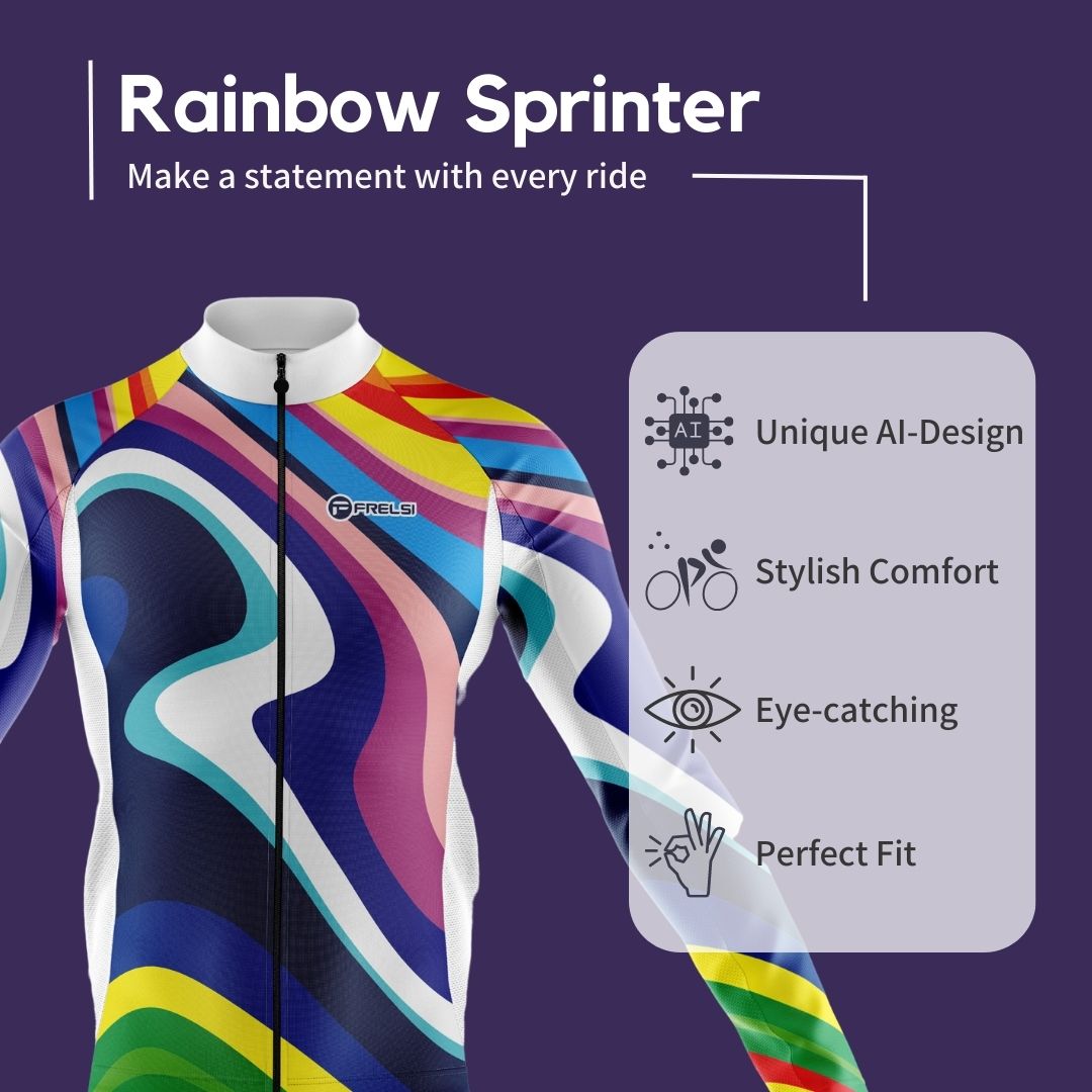Rainbow Sprinter Men's Long Sleeve Cycling Jersey Highlights