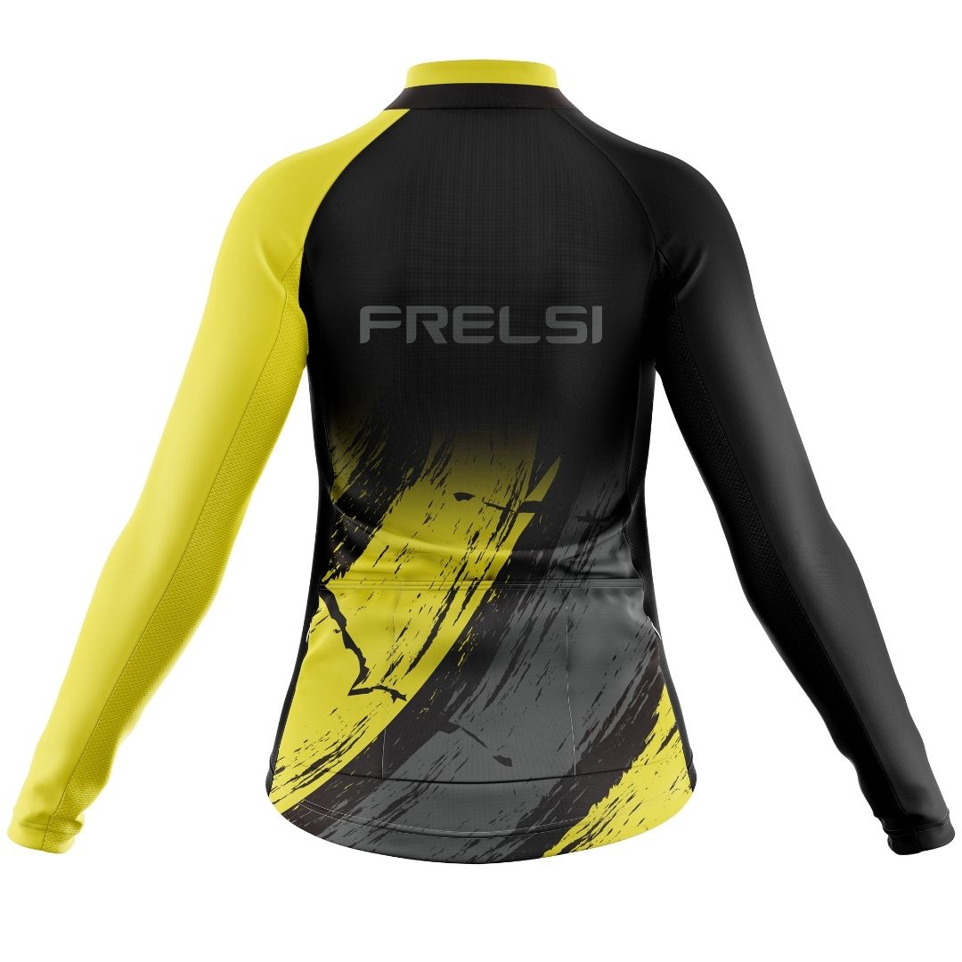 Sky Circles - Black & Yellow Long Sleeve Cycling Jersey for Women