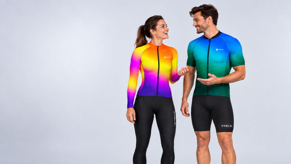 Riders in Frelsi Pro Team bib shorts at first light