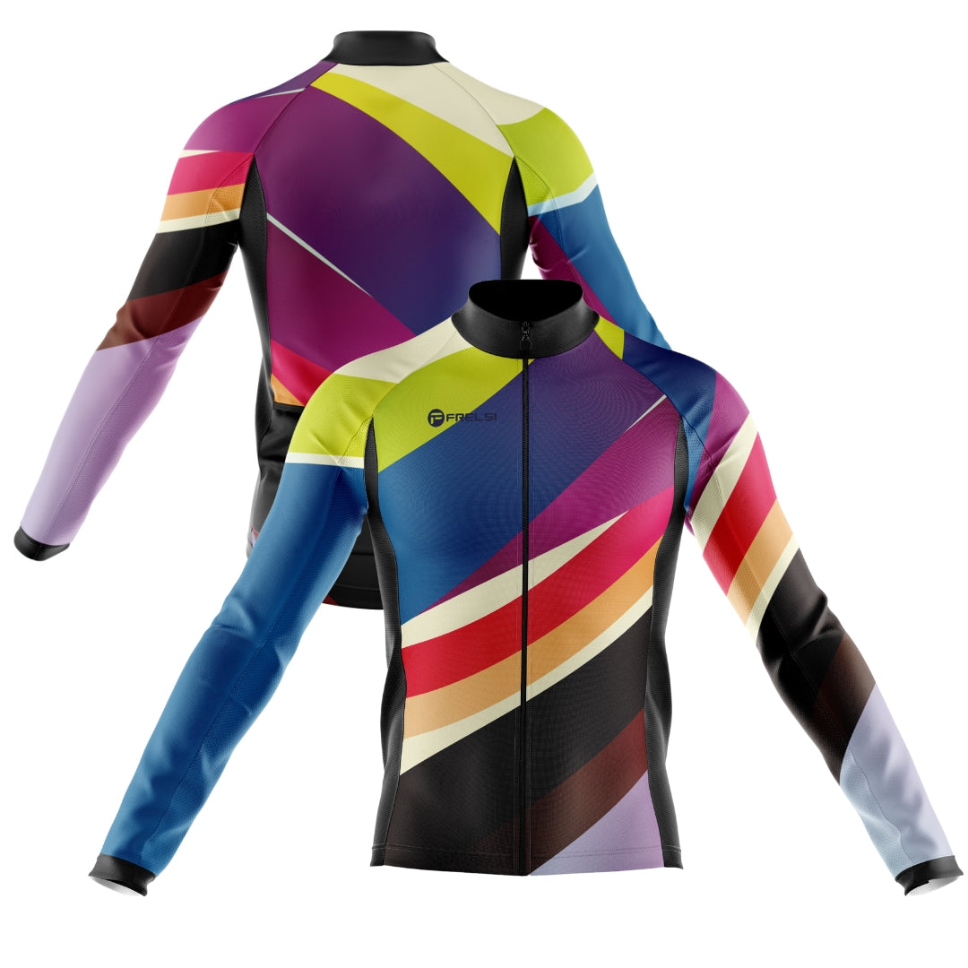 Colorful long sleeve cycling jersey for men with many colors, called 'Thunderbolt Racer'