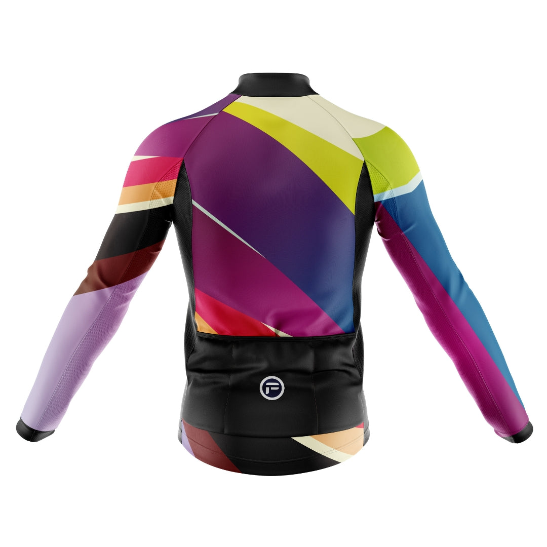Colorful long sleeve cycling jersey for men with many colors, called 'Thunderbolt Racer'