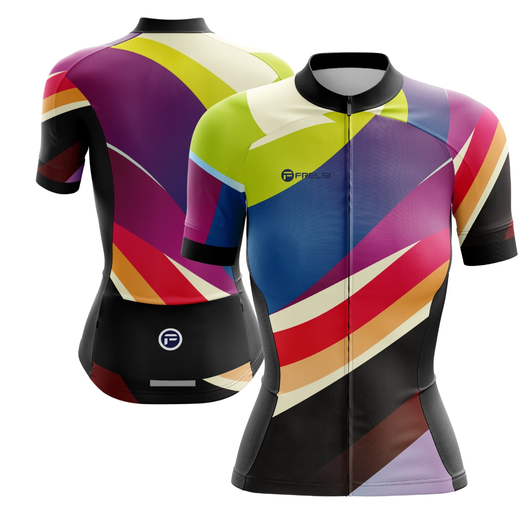 Colorful short sleeve cycling jersey for women with many colors , called 'Thunderbolt Racer'