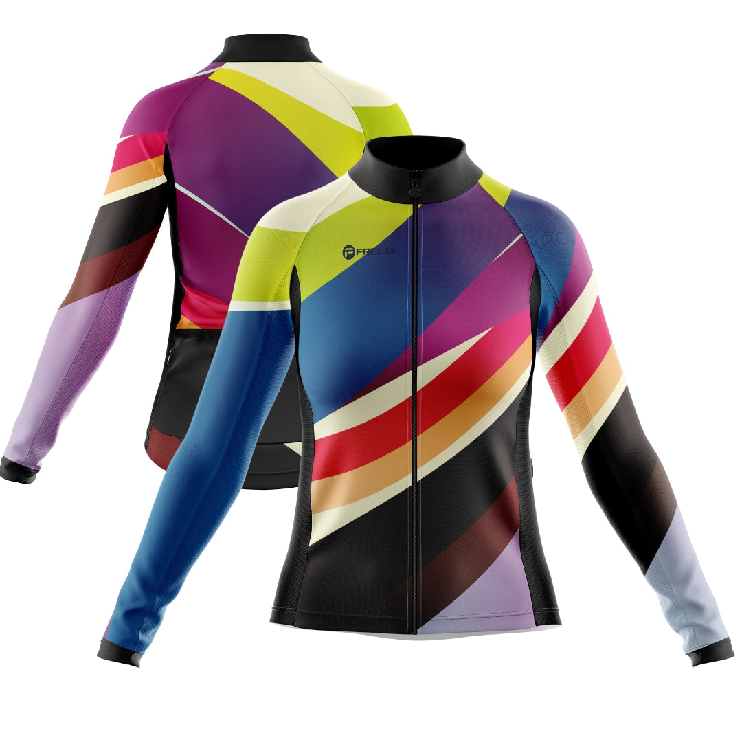 Colorful long sleeve cycling jersey for women with many colors , called 'Thunderbolt Racer'