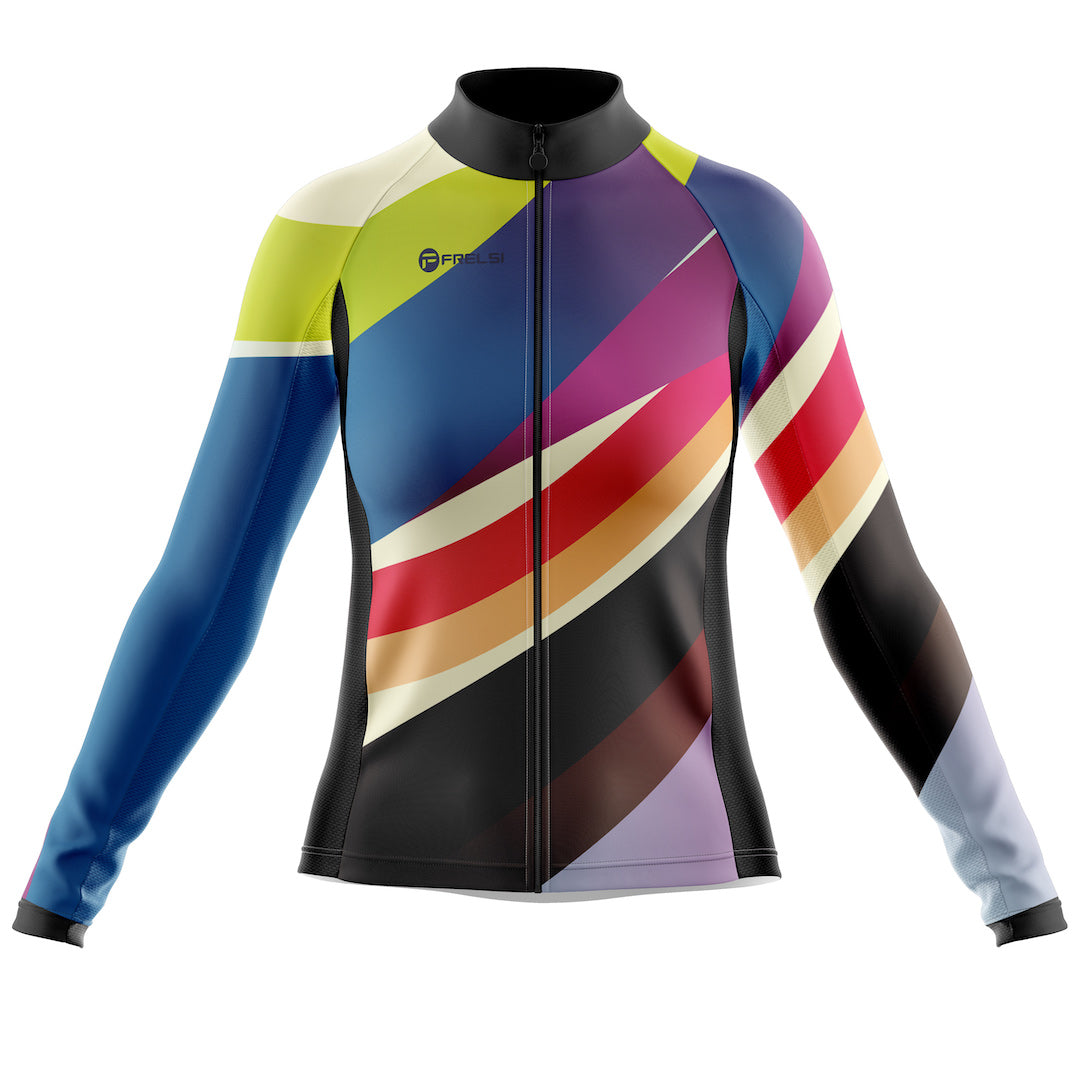 Colorful long sleeve cycling jersey for women with many colors , called 'Thunderbolt Racer'