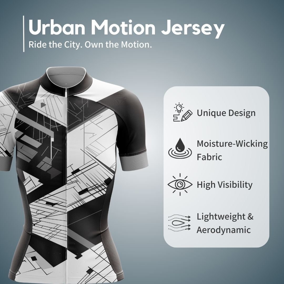 High-performance women's cycling jersey with a striking geometric print and lightweight, moisture-wicking fabric.