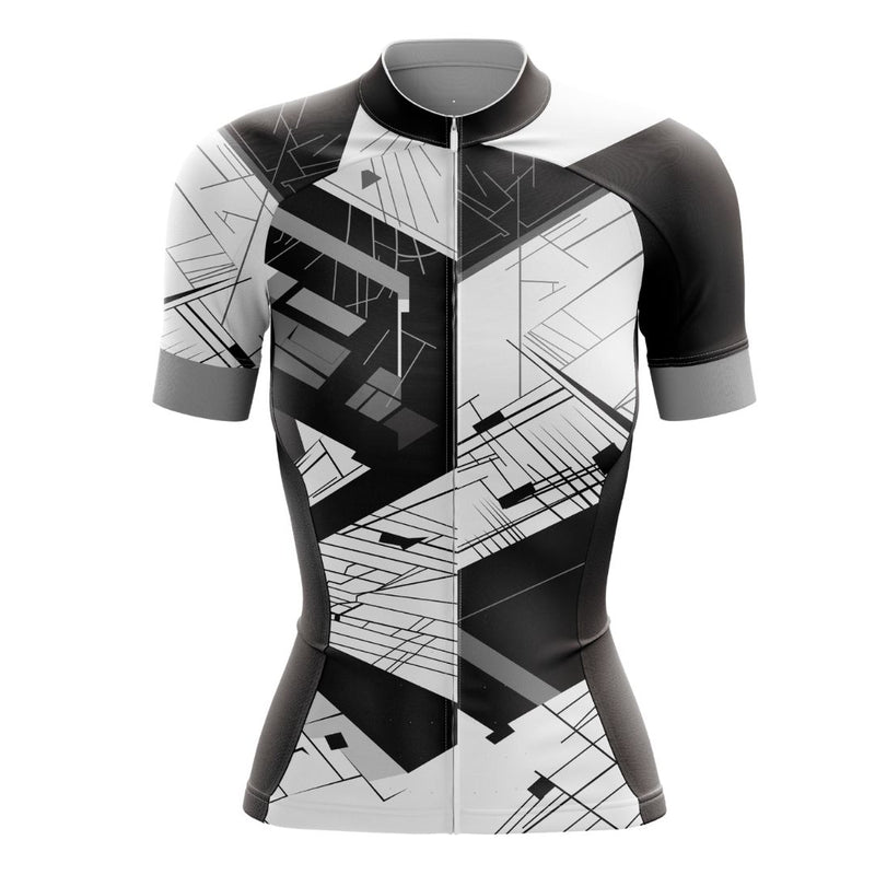 Sleek and breathable women's short sleeve cycling jersey featuring a city-inspired pattern and aerodynamic fit