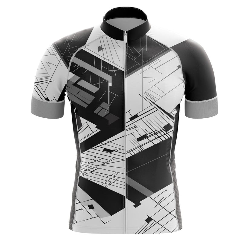 Sleek and stylish men's short sleeve cycling jersey featuring a futuristic city-inspired pattern and aerodynamic fit.