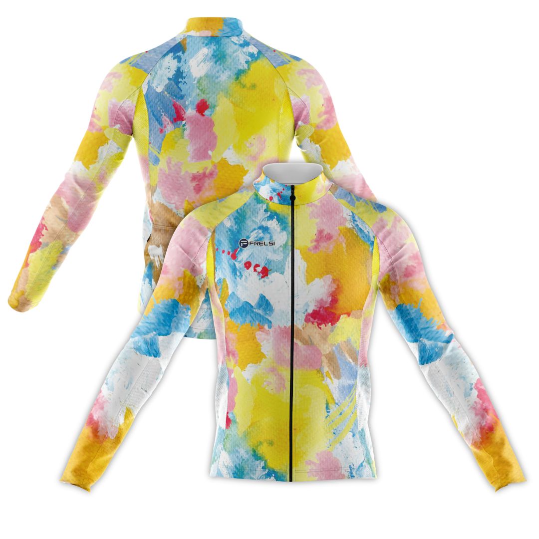 Conjunto de ciclismo de manga larga para hombre con efecto salpicadura de acuarela