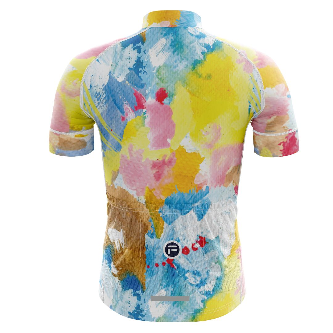 Men's Short Sleeve Cycling Jersey with Rainbow Watercolors Splash
