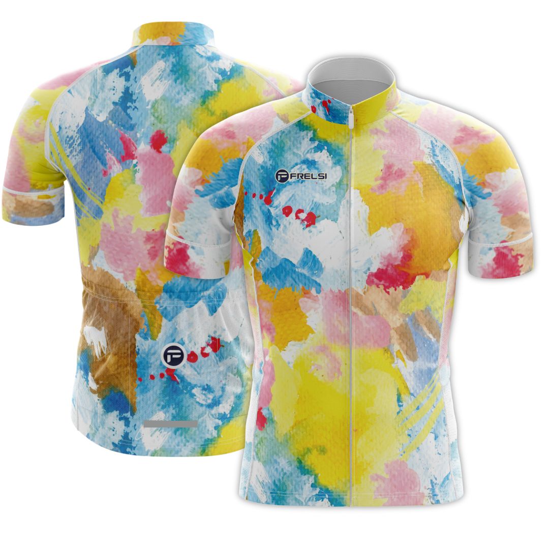 Men's Short Sleeve Cycling Jersey with Rainbow Watercolors Splash