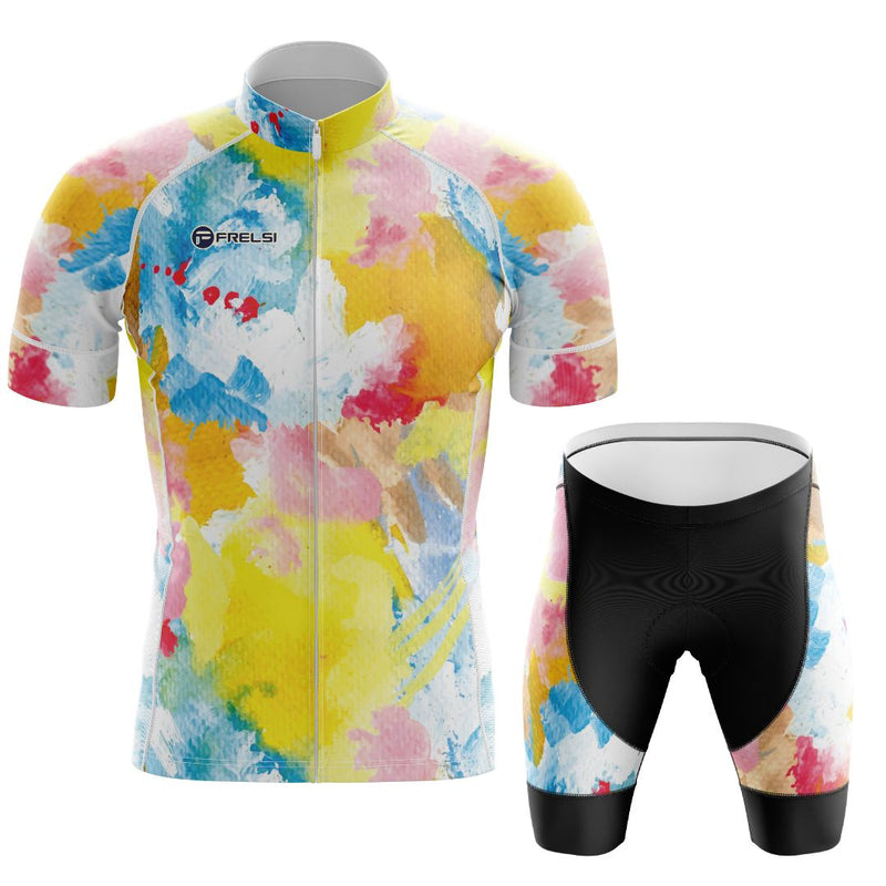 Men's Short Sleeve Cycling Set with Rainbow Watercolors Splash