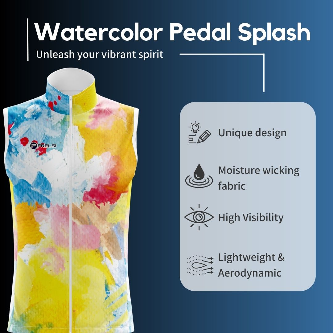 Facts & Features - Sleeveless Cycling Jersey with Rainbow Watercolors Splash