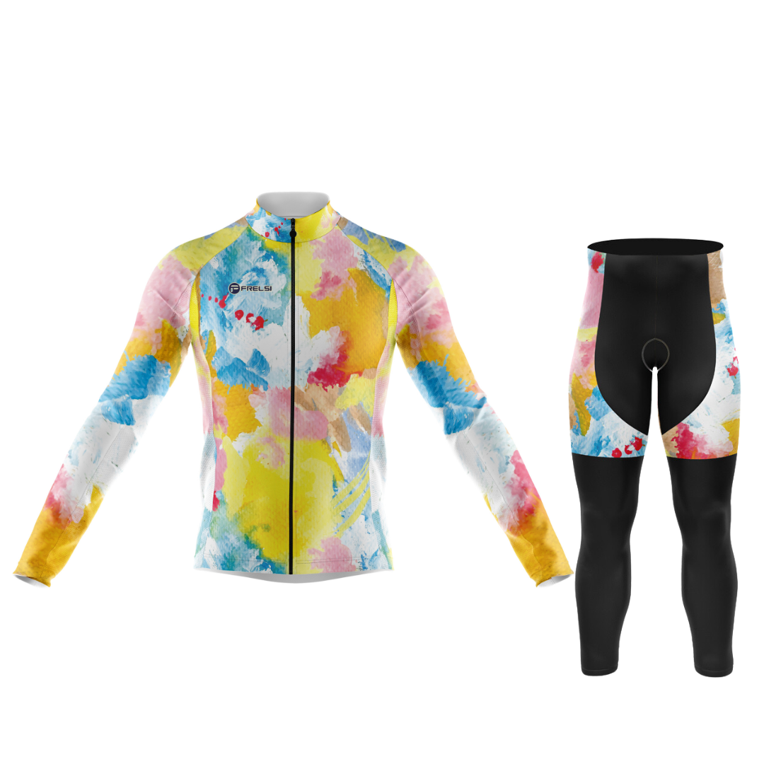 Conjunto de ciclismo de manga larga para hombre con efecto salpicadura de acuarela