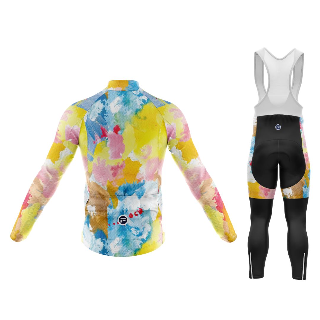 Conjunto de ciclismo de manga larga para hombre con efecto salpicadura de acuarela