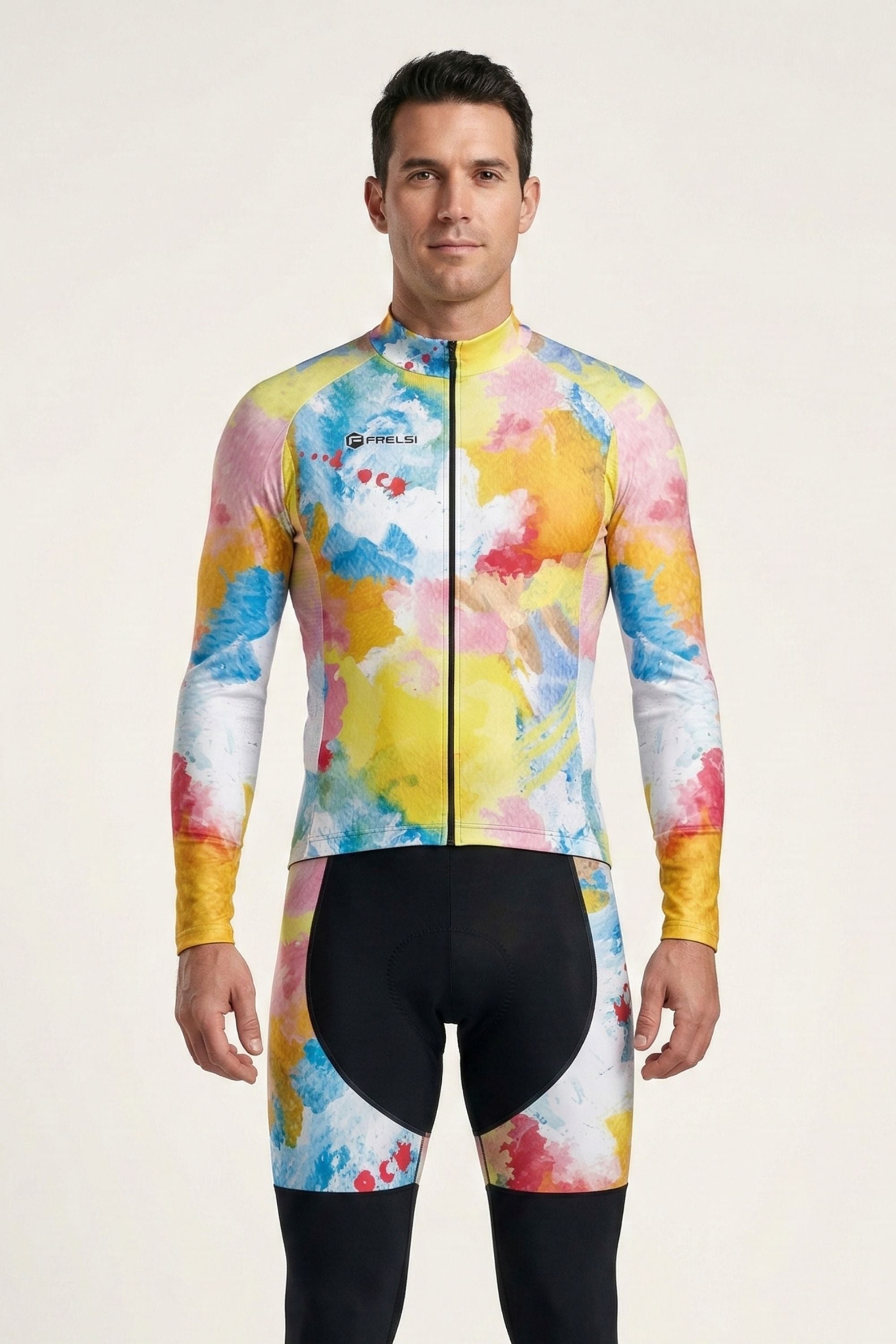 Conjunto de ciclismo de manga larga para hombre con efecto salpicadura de acuarela