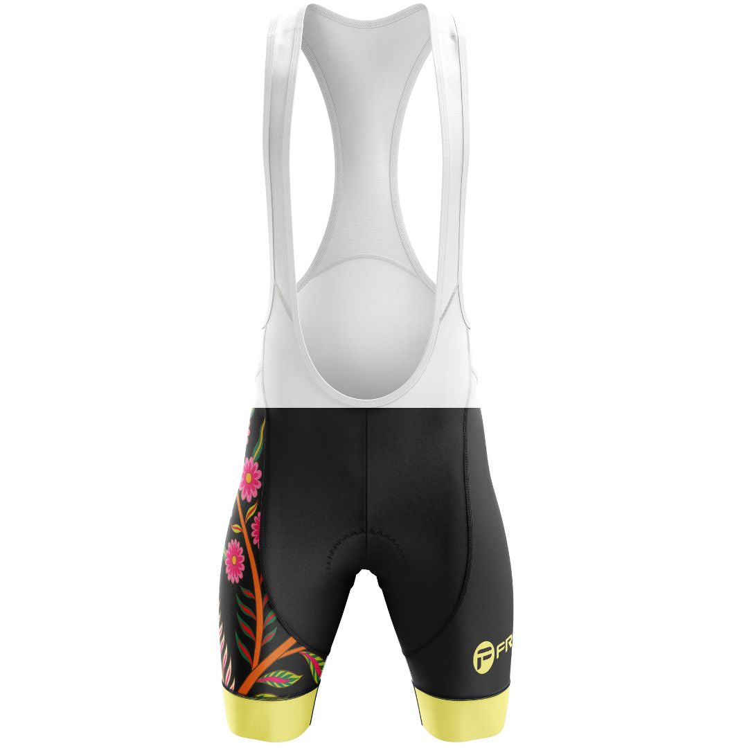 The Wildflower Ride cycling kit for women by Cycling Frelsi: Jersey and bib shorts in a blooming wildflower design.