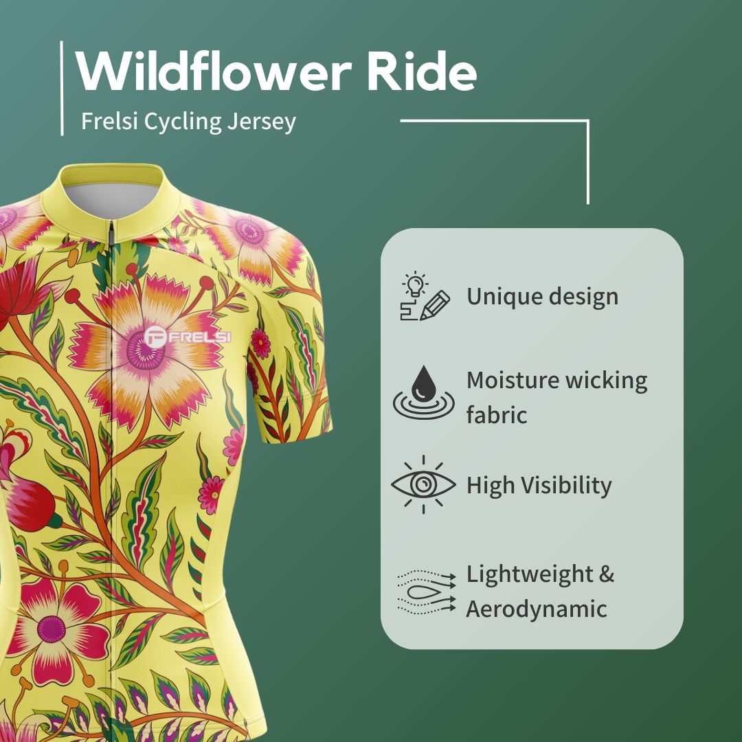 Embrace the wildflower spirit with Cycling Frelsi's Wildflower Ride kit for women. Jersey and shorts in a stunning floral design.