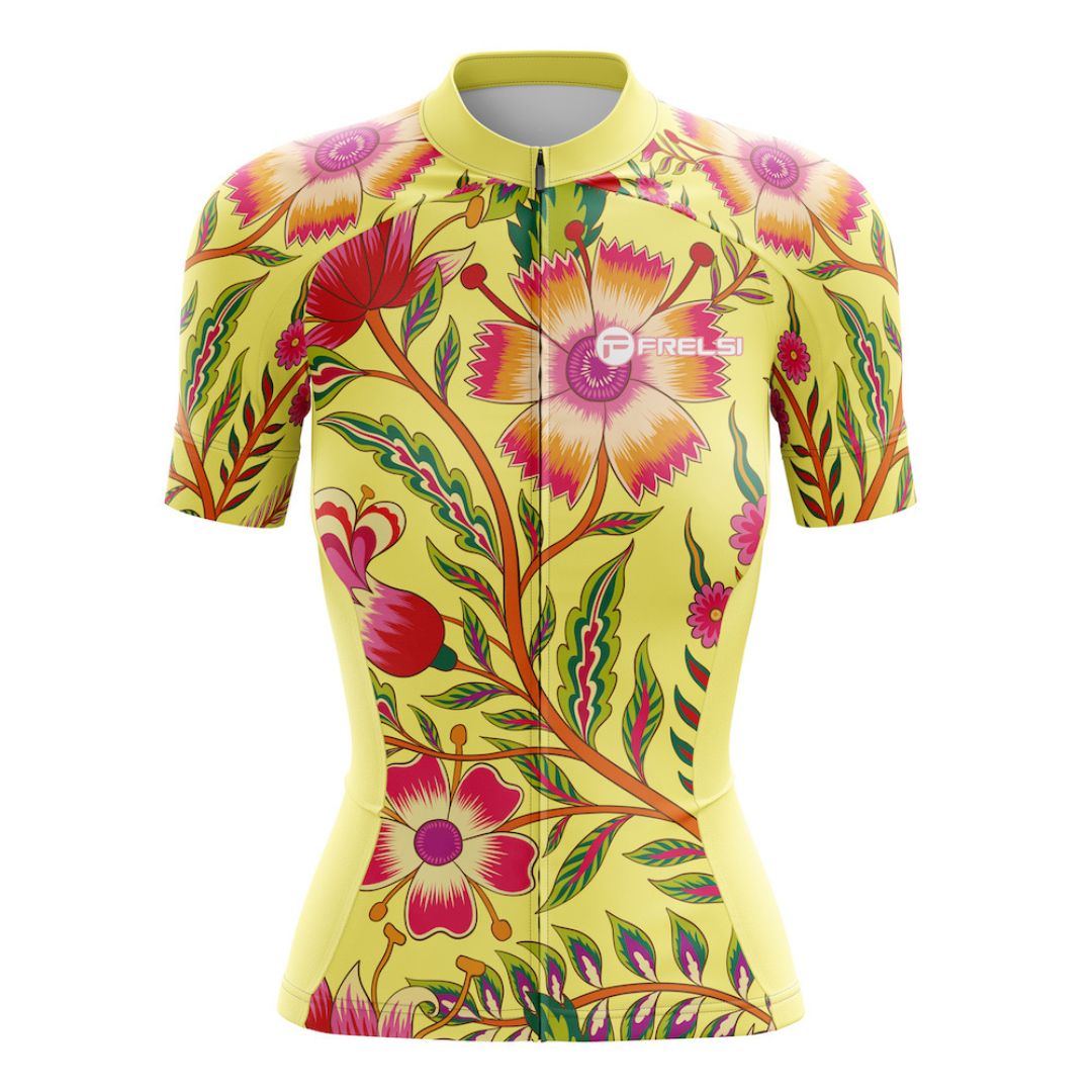 The Wildflower Ride kit: A burst of color for your next cycling adventure. Features a beautiful wildflower design on the jersey and the cycling shorts