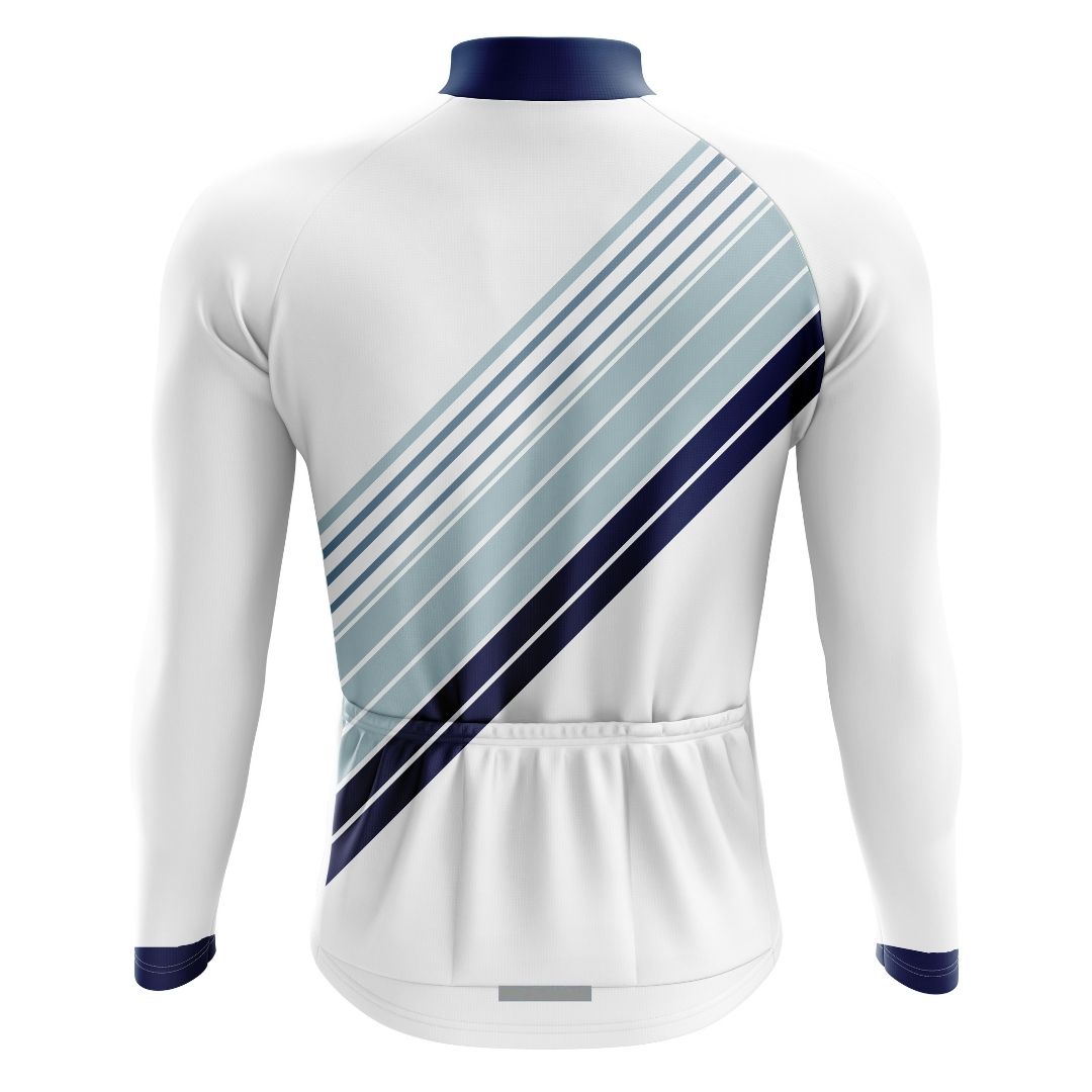 Lightweight men's long sleeve cycling jersey with diagonal stripe accents, offering breathability and reflective details for enhanced visibility.