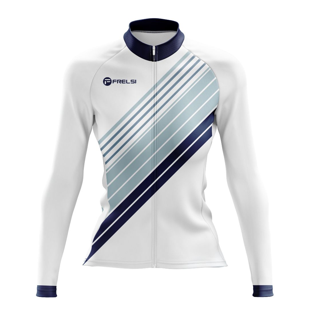 Lightweight and breathable women's long sleeve cycling jersey featuring a sleek diagonal stripe design for a modern, aerodynamic fit